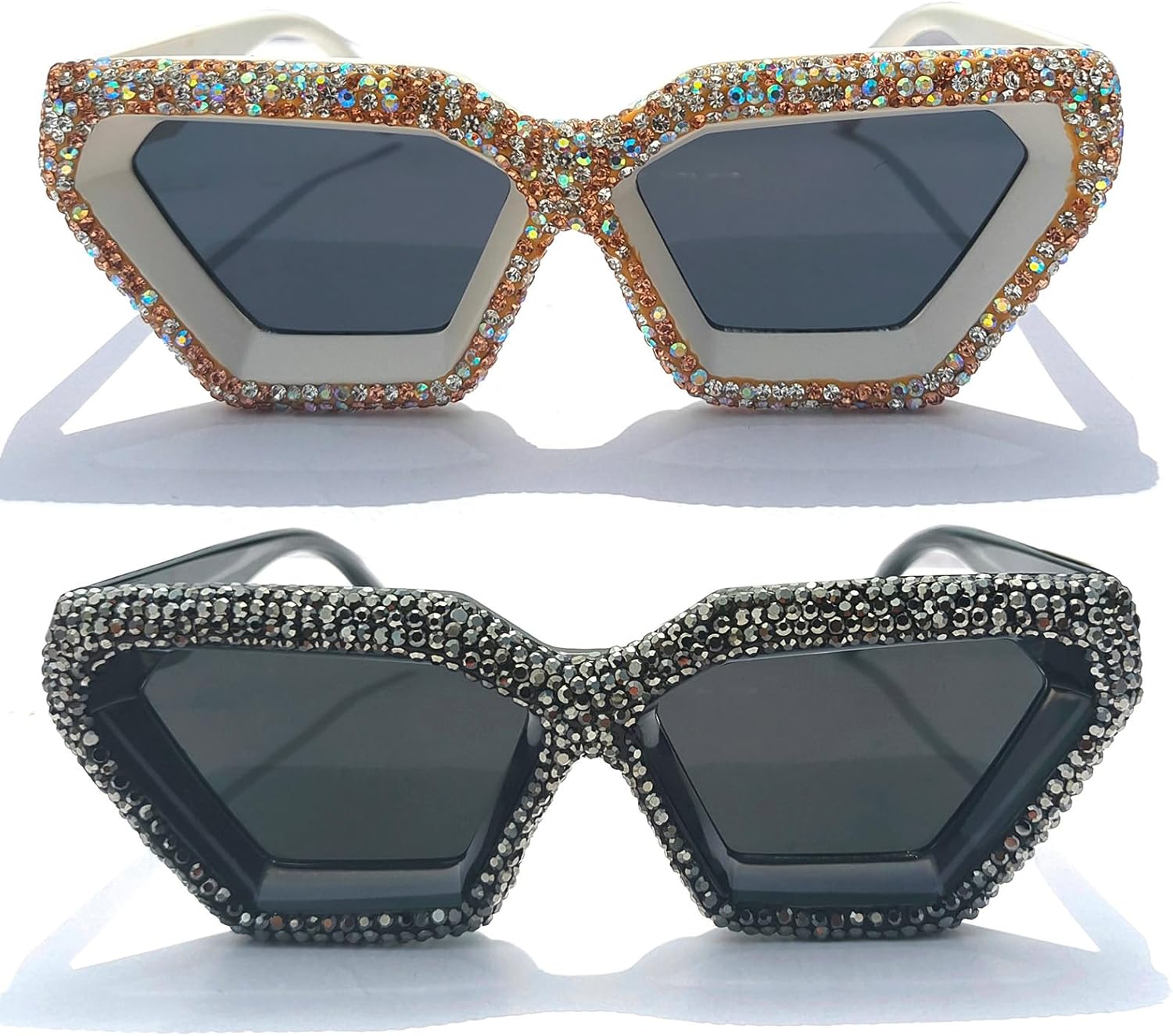

Willochra Модные солнцезащитные очки неправильной формы с квадратными стразами для женщин, хрустальные очки для вечеринок, сверкающие бриллиантовые очки, 2pcs-black&whtie