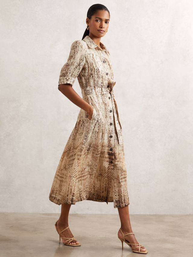 

Платье-рубашка Malika с абстрактным анималистичным принтом Reiss, Brown