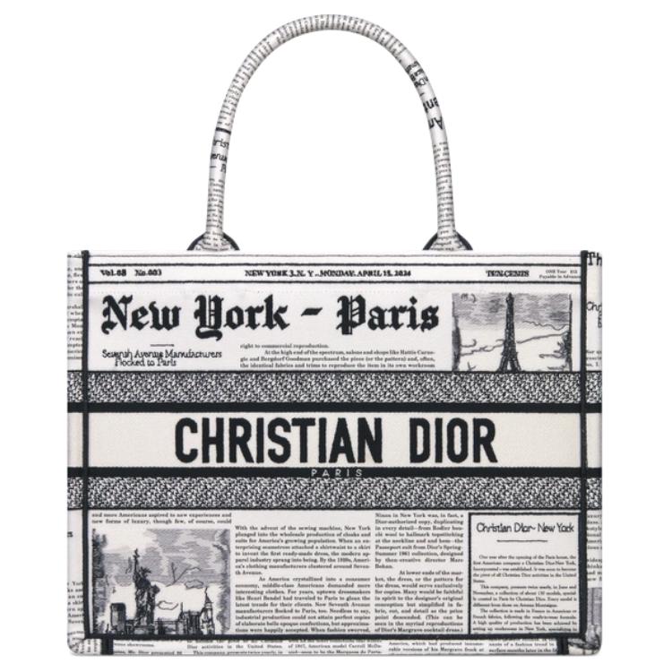 

DIOR Сумка BookTote Cotton на одно плечо среднего размера для женщин, черно-белая