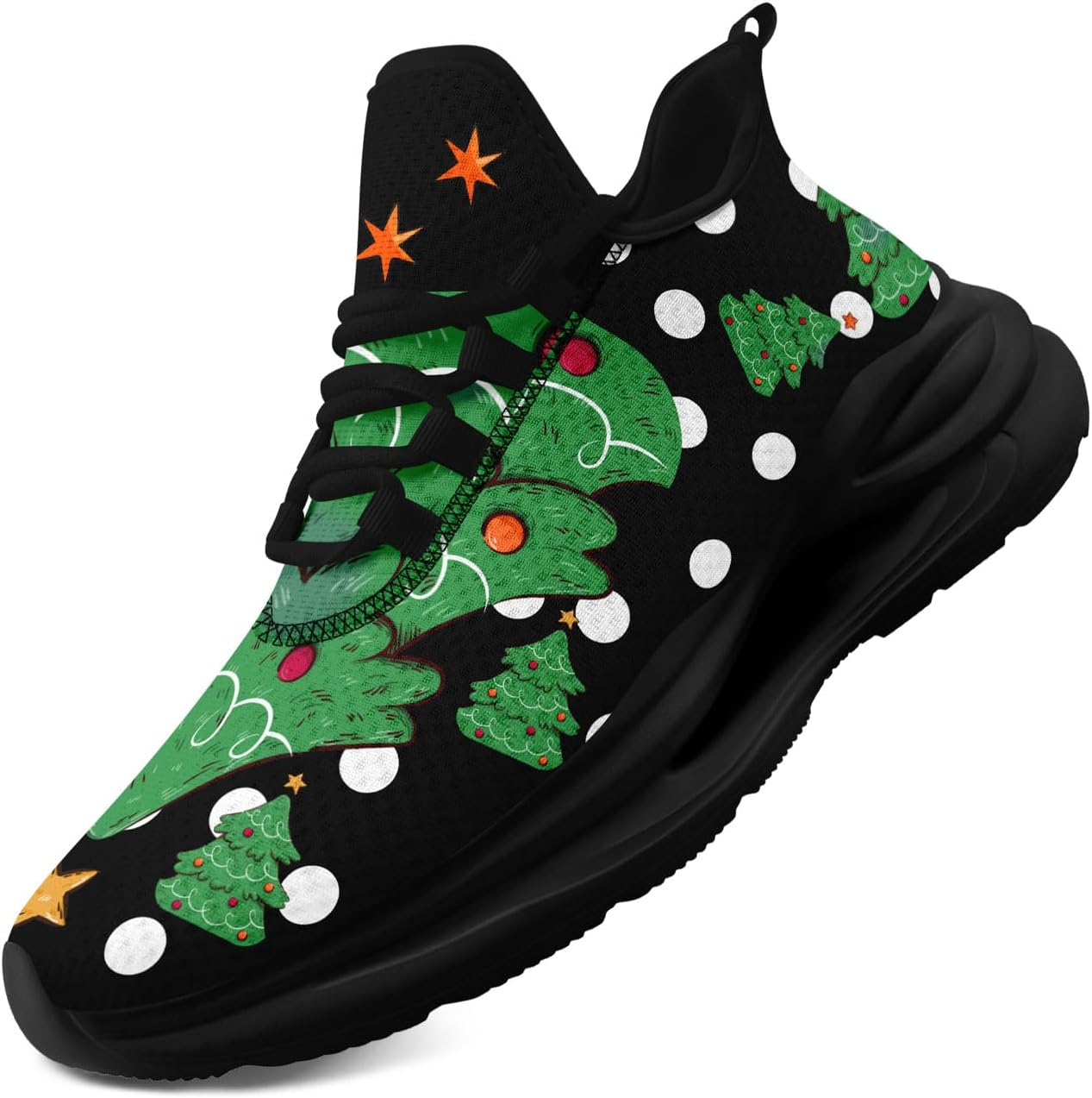 

Рождественские кроссовки для мужчин и женщин - праздничный дизайн, удобные легкие теннисные кроссовки из сетки для прогулок Coolcustomize, черный