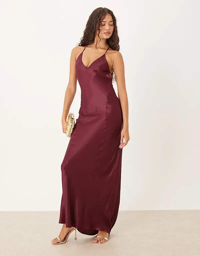 

Платье макси из атласа с декоративными швами ASOS DESIGN сливового цвета