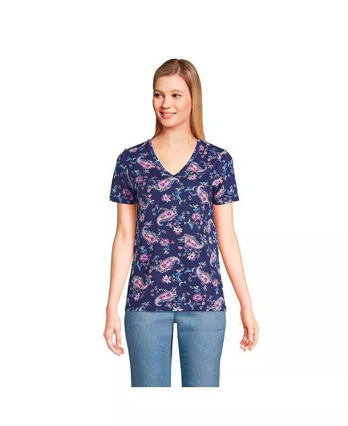 

Женская свободная футболка с V-образным вырезом из хлопка Supima Lands' End, зеленый