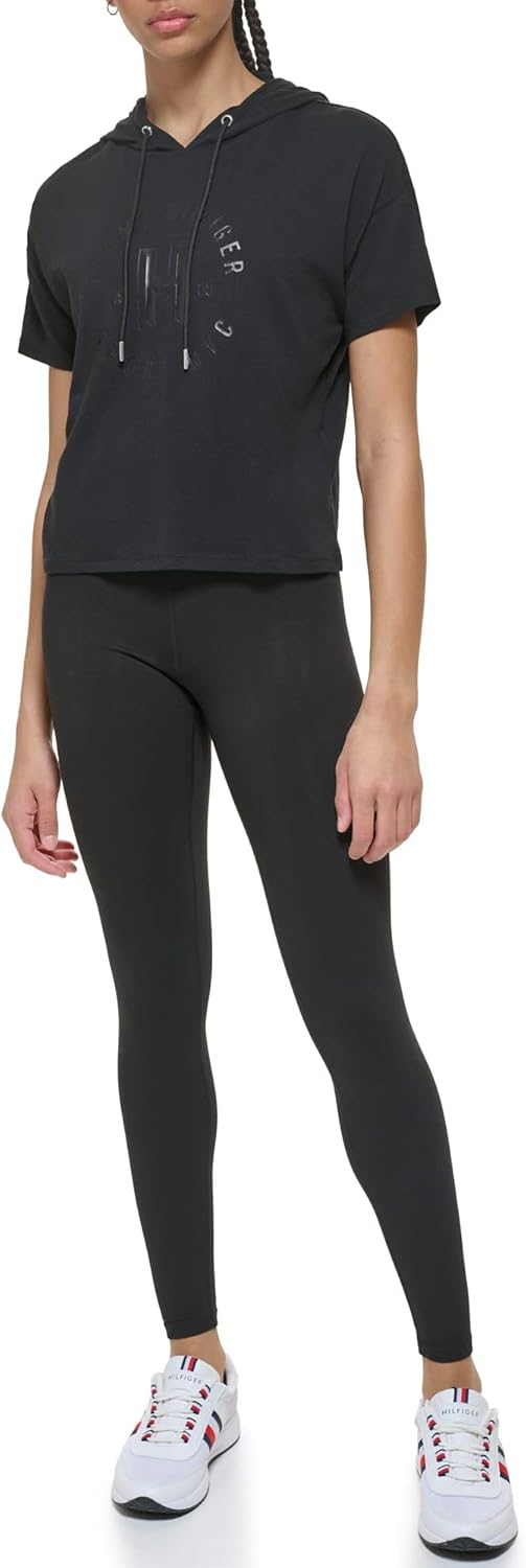 

Женская укороченная футболка с капюшоном Tommy Hilfiger, Black, Черный, Женская укороченная футболка с капюшоном Tommy Hilfiger, Black