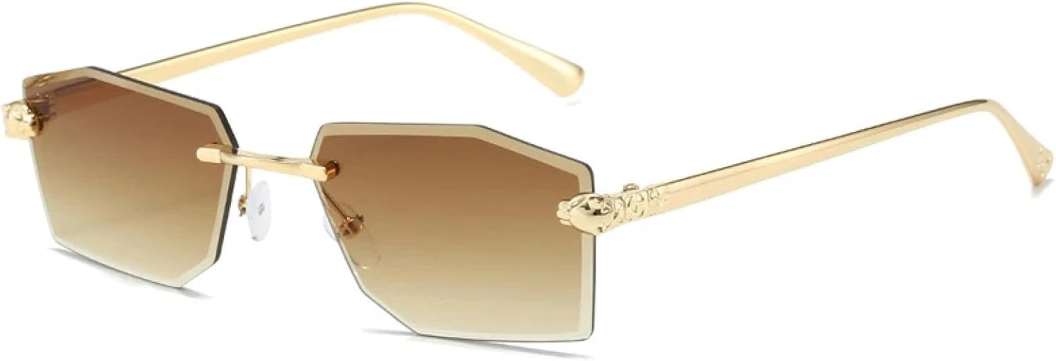 

Роскошные безрамочные солнцезащитные очки для мужчин, без оправы из сплава, градиентные солнцезащитные очки для женщин, модные ретро-панк очки с защитой от УФ-излучения UV400 TKKTLLT, Gold Gradient Tea