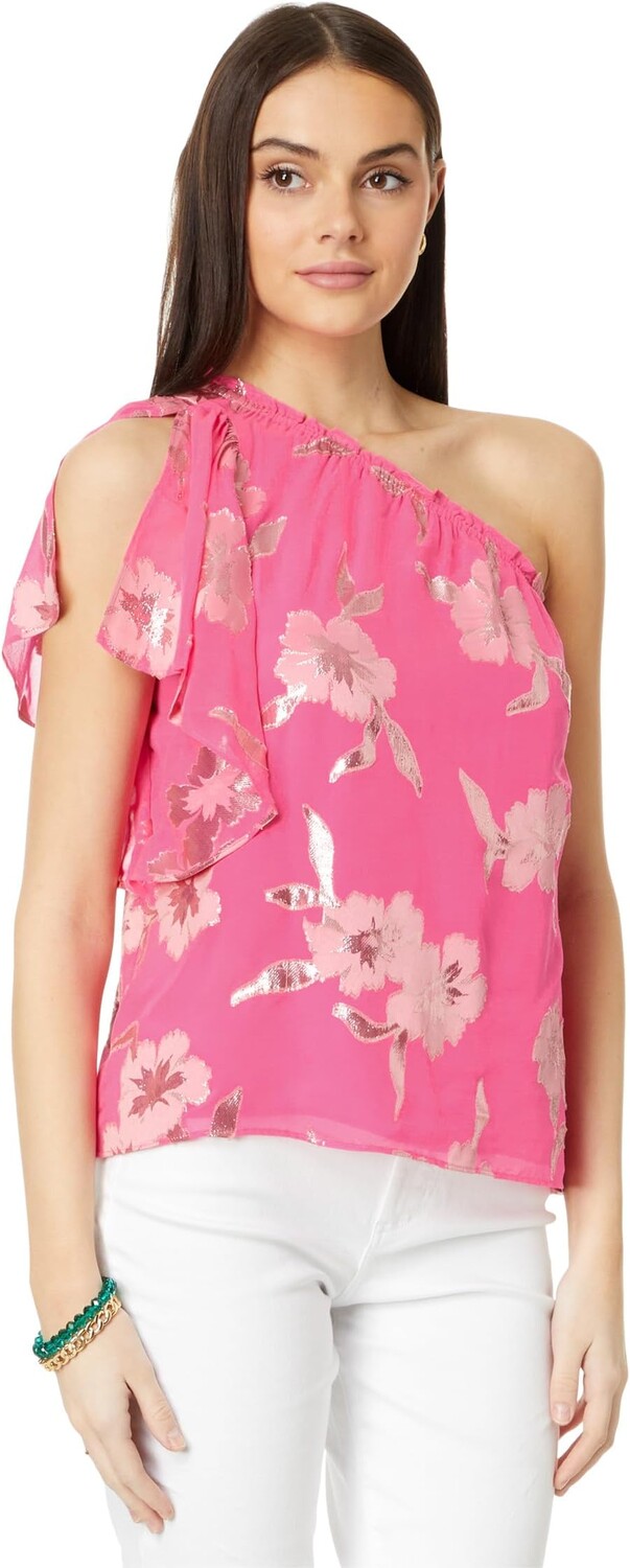 

Топ Lilly Pulitzer Sarahleigh One Shoulder Silk Blend Top, цвет Roxie Pink Anniversary Silk Clip