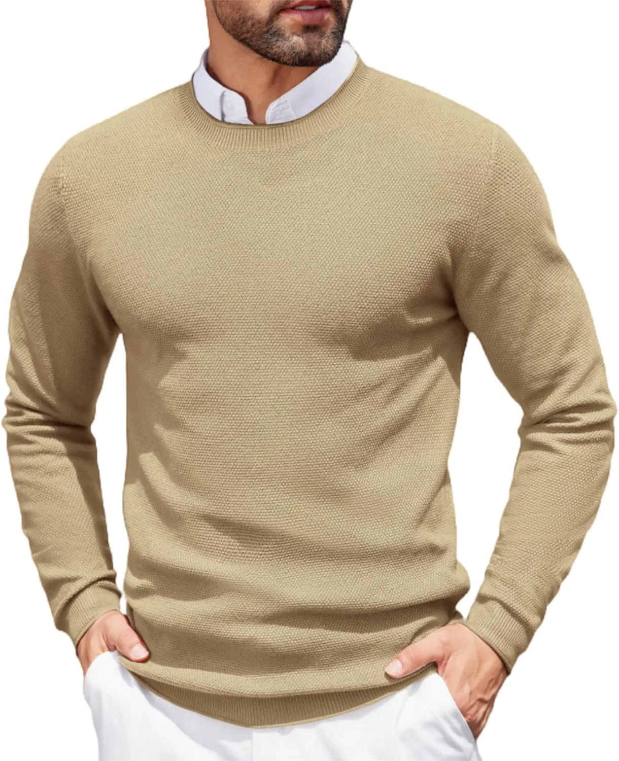 

COOFANDY мужской свитер-пуловер легкий с вафельной вязкой Slim Fit