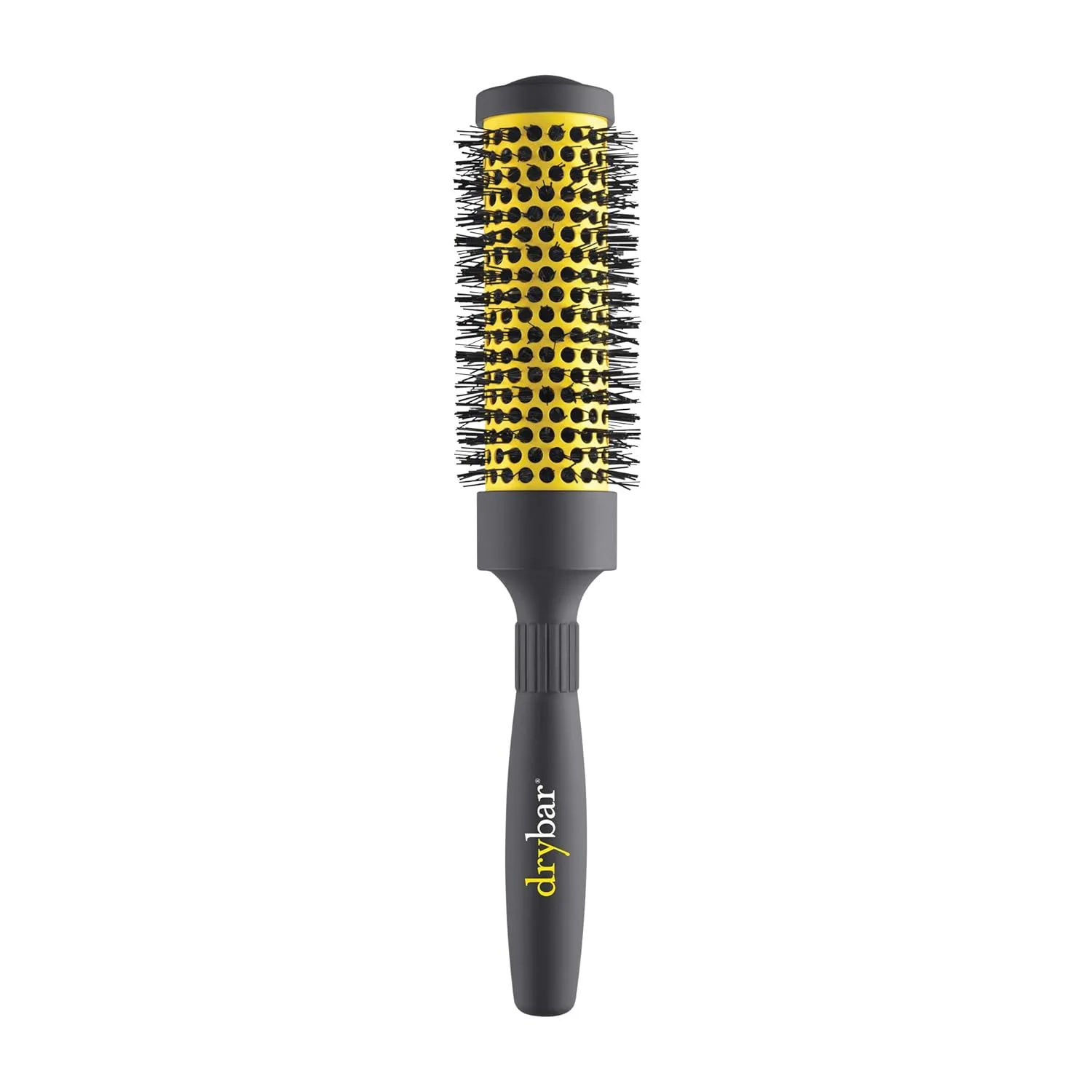Круглая керамическая термощетка Drybar, доступна в 3 размерах для длительной фиксации объема и завивки. Маленький, Grey and Yellow