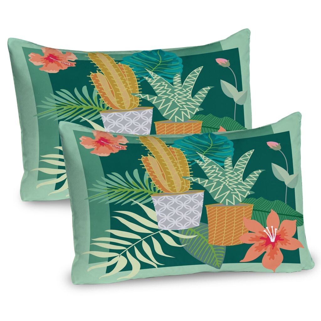 

ABAKUHAUS Juicy Чехлы для подушек, набор из 2 шт., Цветок гибискуса в горшках кактусов с растениями, листьями алоэ, цветами, городской арт-деко, чехол для подушки с декоративным принтом, 80x40 см, многоцветный