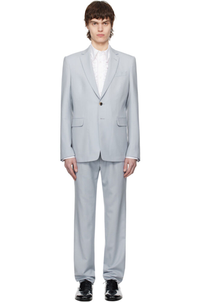 

Синий однобортный костюм Dries Van Noten