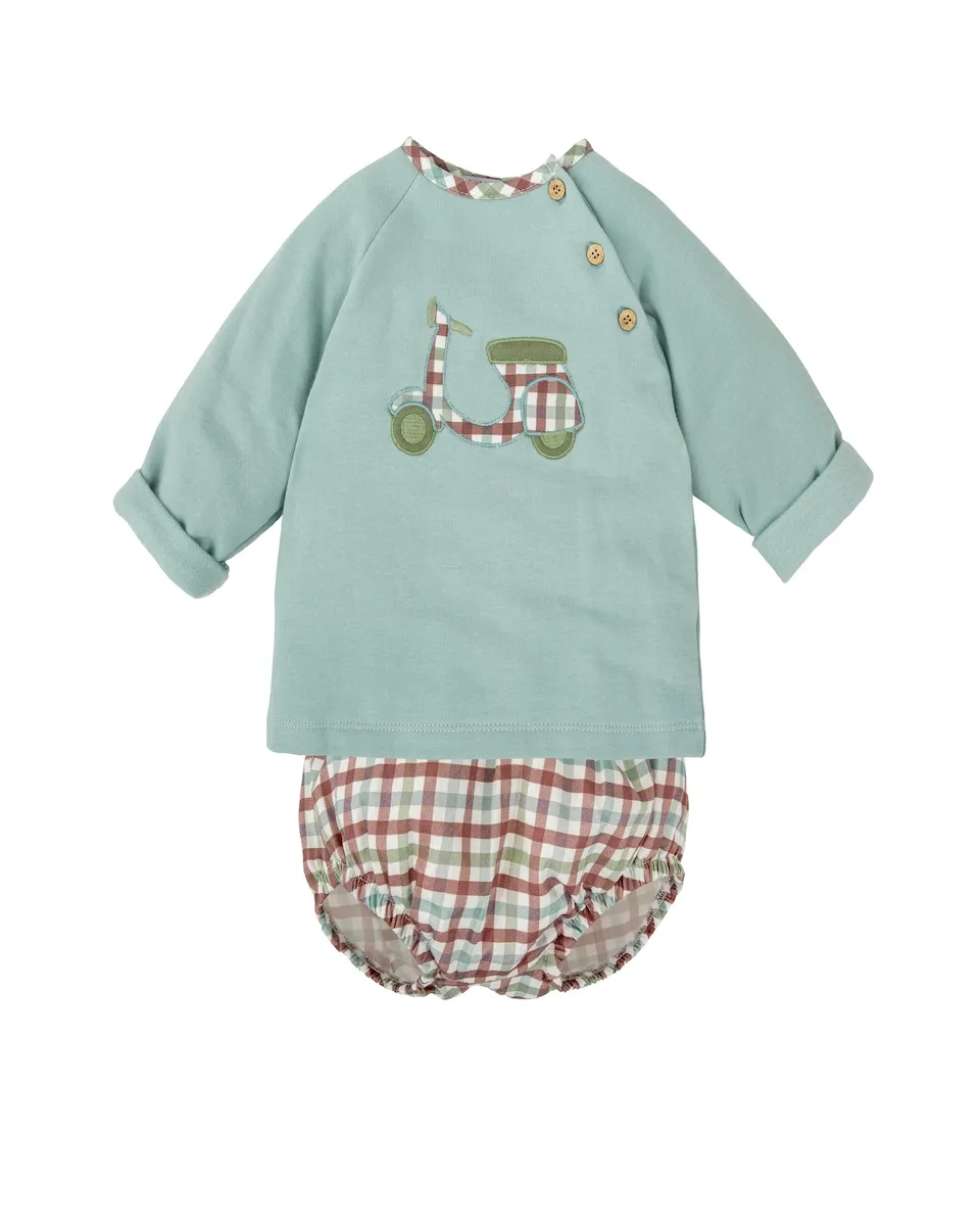 

Комплект для мальчика с толстовкой с круглым вырезом и соответствующим подгузником BABIDÚ, зеленый