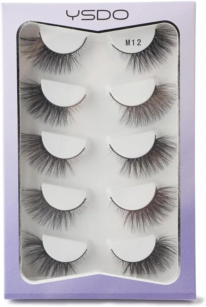 Ресницы накладные 5 пар faux mink YSDO ультра толстые M12 натуральный черный