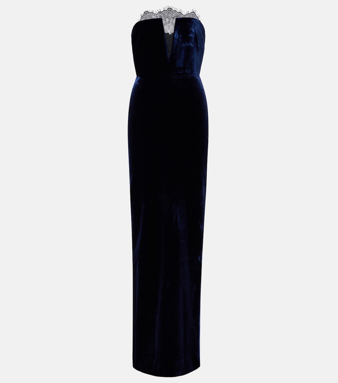 

Платье-корсет из бархата с кружевной отделкой Roland Mouret, темно-синий