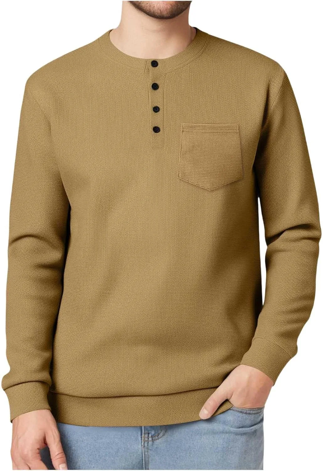 

Мужской свитер хенли с длинным рукавом и карманом