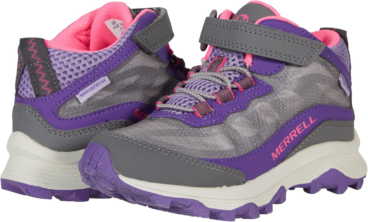 Детские унисекс ботинки Merrell Moab Speed Mid с альтернативной застежкой, водонепроницаемые, для походов, фиолетовый/розовый/серый