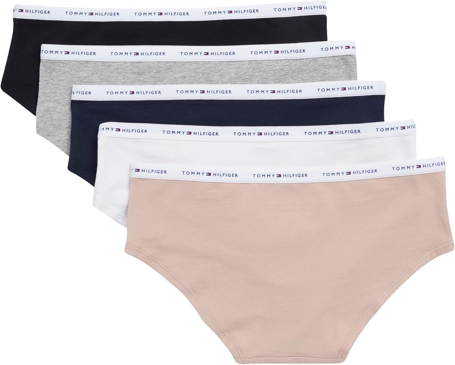 Женские трусы Tommy Hilfiger Classic Cotton с логотипом, 5 шт., Navy/White/Heather Grey/Black/Beige — фото 2