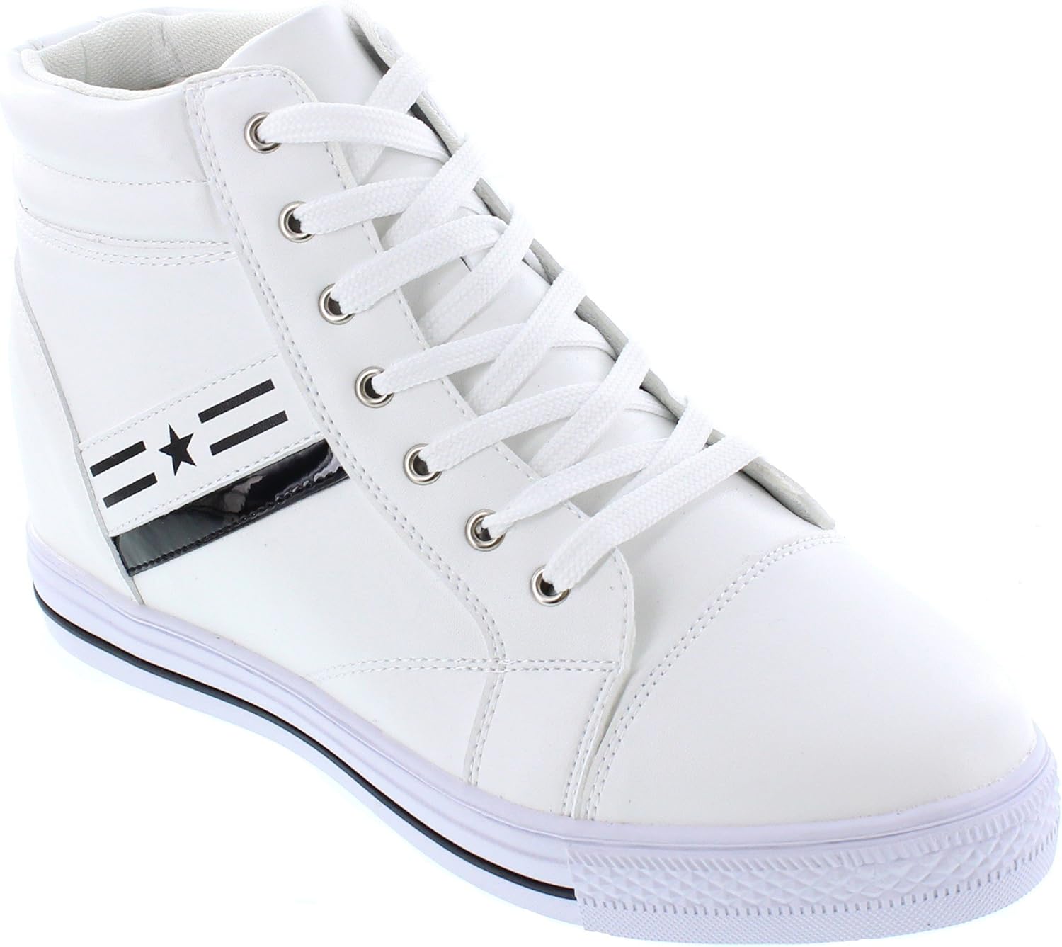 

Мужские невидимые увеличивающие рост обувь Calden - белые кожаные высокие кроссовки с закрытым носком на шнуровке - увеличивают рост на 8 см - K107222 - размер 8 D(M) US