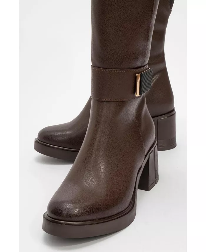 Эластичные сапоги Moreni с пряжкой и блочным каблуком (женские) Prologue Shoes, коричневый — фото 3