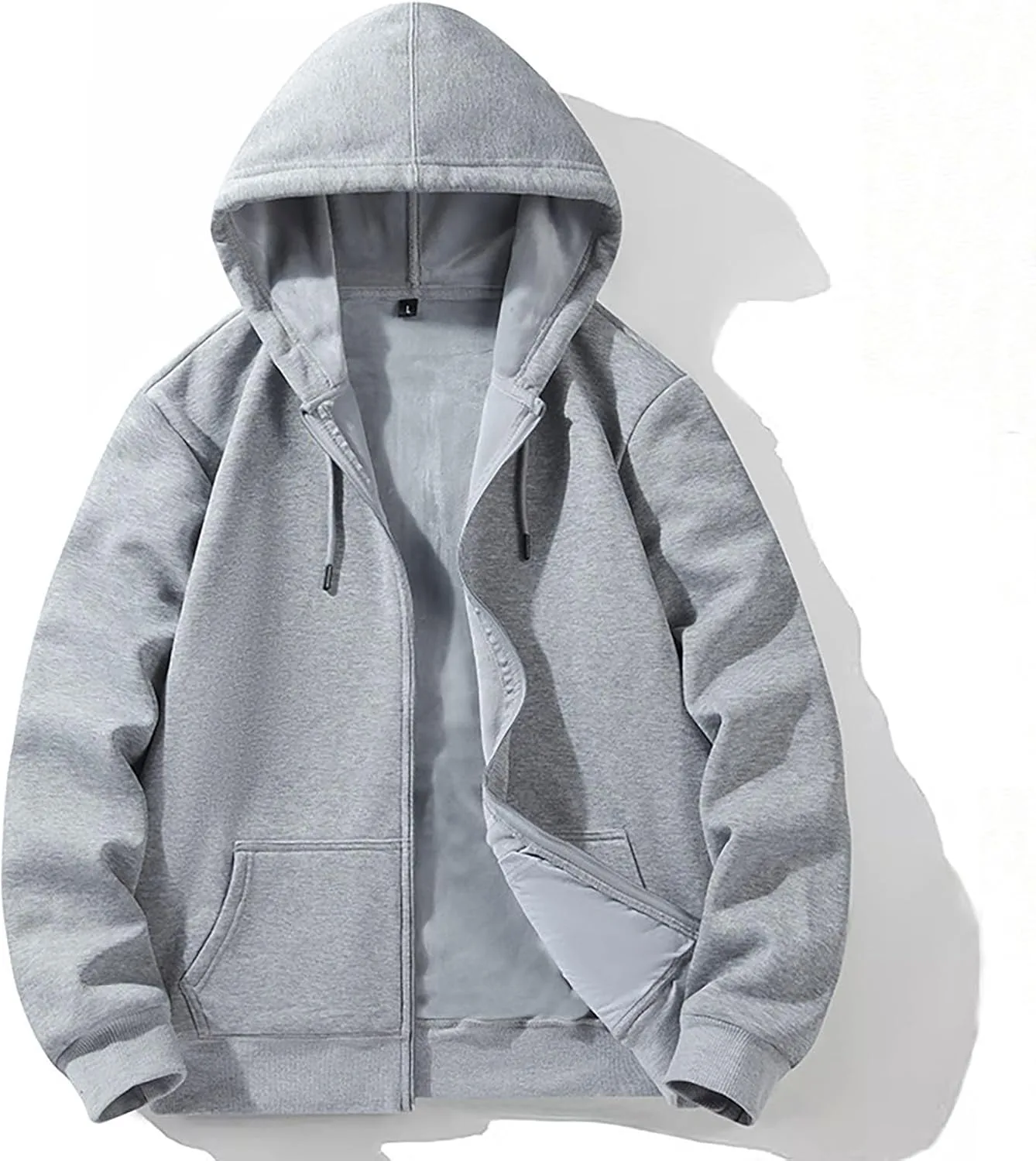 Толстовка с капюшоном на молнии для мужчин, Casual, длинный рукав, с карманом, Plus Size — фото 2