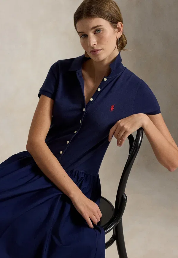 Платье-поло с сетчатой вставкой Polo Ralph Lauren, цвет темно-синий — фото 4