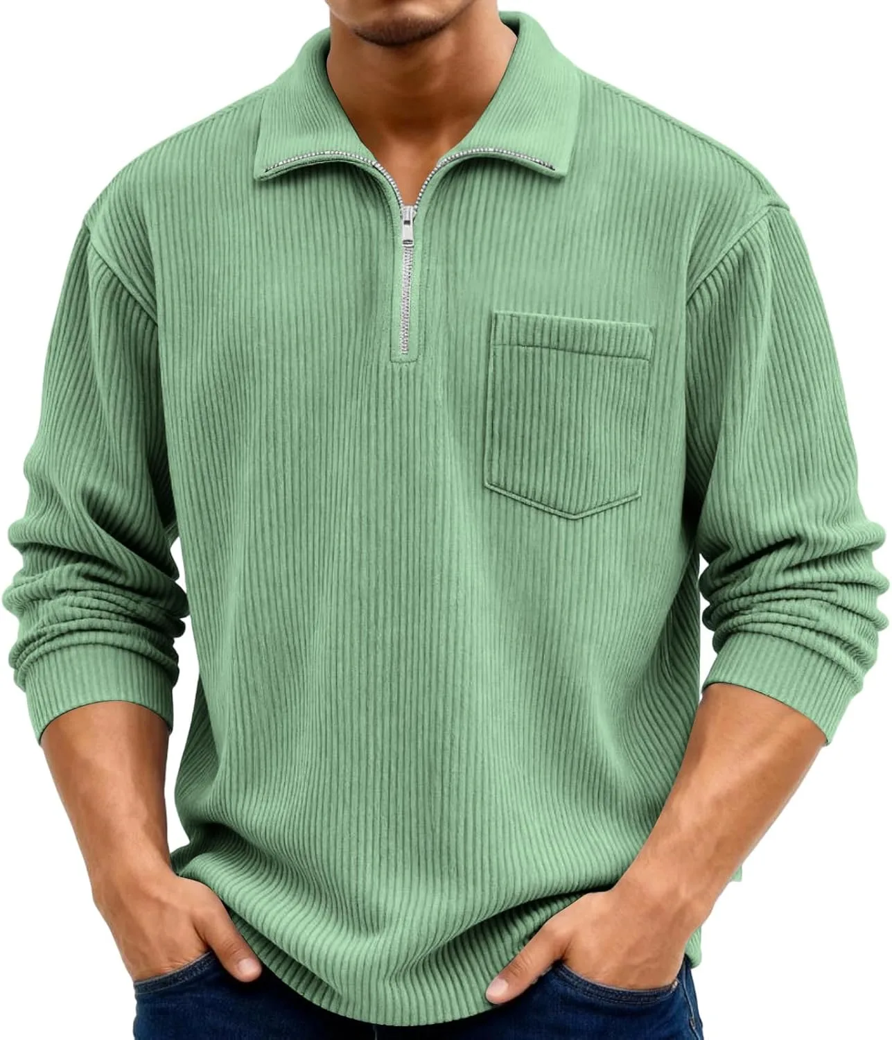 Мужская рубашка-поло с длинным рукавом, Casual Corduroy, S-5XL — фото 2