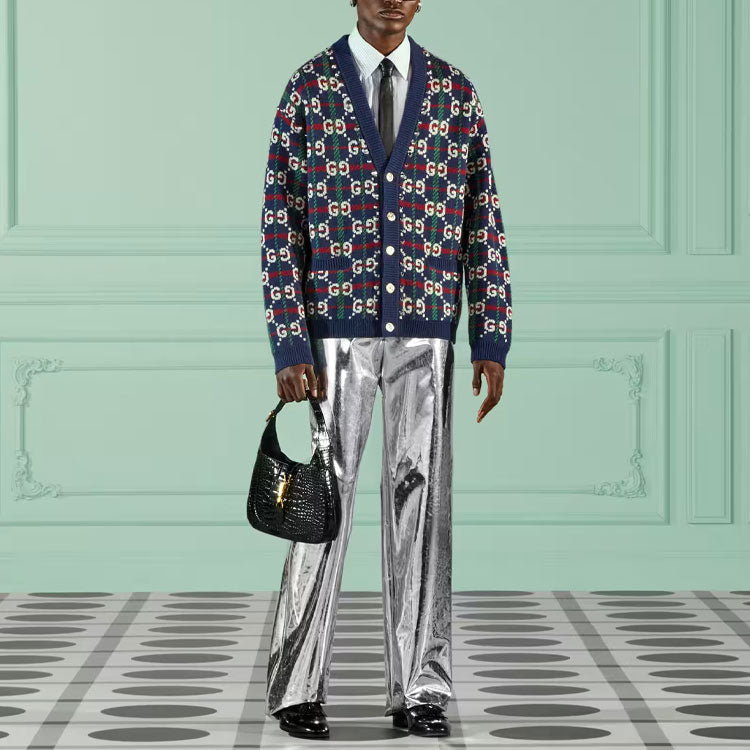 Кардиган Gucci GG Check Knit Wool Cardigan 'Blue White' 716334-XKCOZ-4804, синий — фото 2