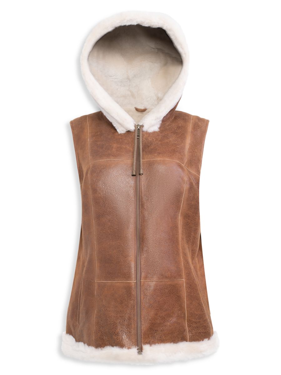 

Жилет с капюшоном из овчины Made For Generations WOLFIE FURS, цвет Caramel