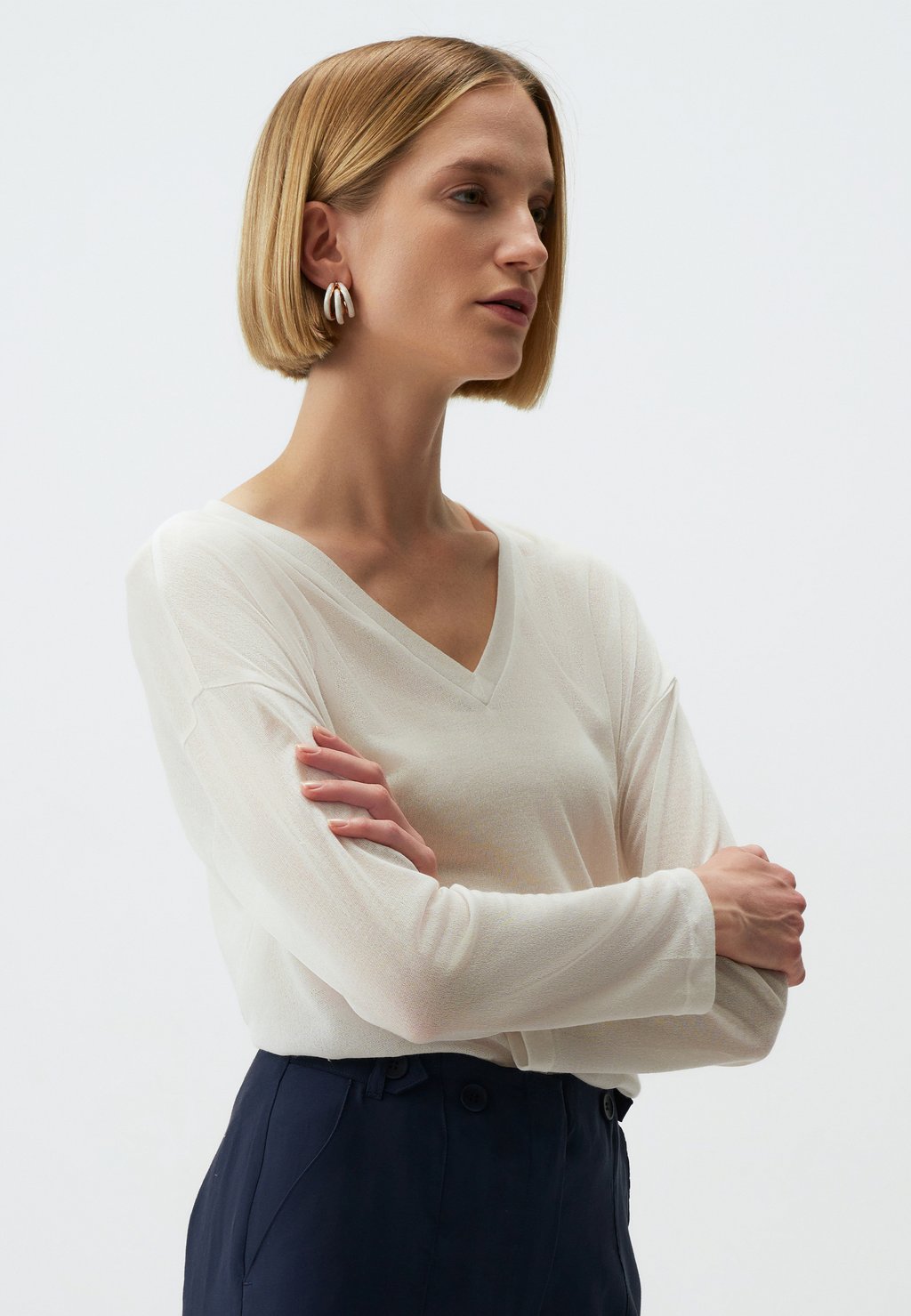 

Блуза V-NECK LONG SLEEVE STYLISH BASIC BLOUSE Jimmy Key, кремовый