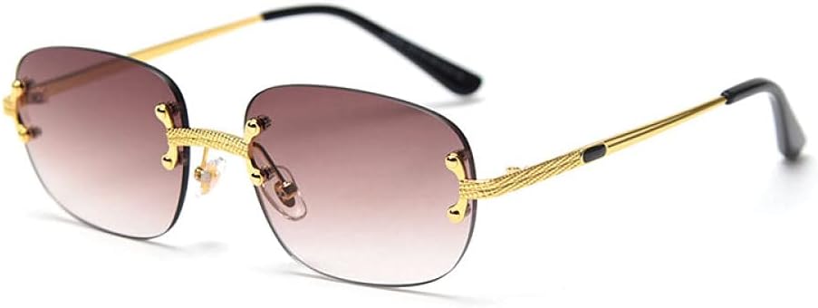 

Солнцезащитные очки прямоугольной формы без оправы для женщин, роскошные солнцезащитные очки, маленькие, без оправы, зеркальные, из сплава, розово-коричневые MUTYNE, C6