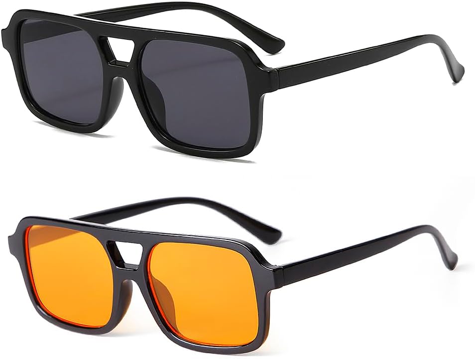 

Ретро-солнцезащитные очки-авиаторы для женщин и мужчин. Модные прямоугольные солнцезащитные очки с тонировкой. Винтажные очки в стиле 70-х Laurinny, Black/Grey+black/Orange