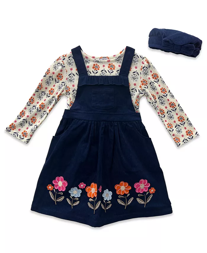 

Детский набор для девочек 2T-6X: цветочный топ, берет с бантом и джемпер с риббеном и цветочной каймой Blueberi Boulevard, синий