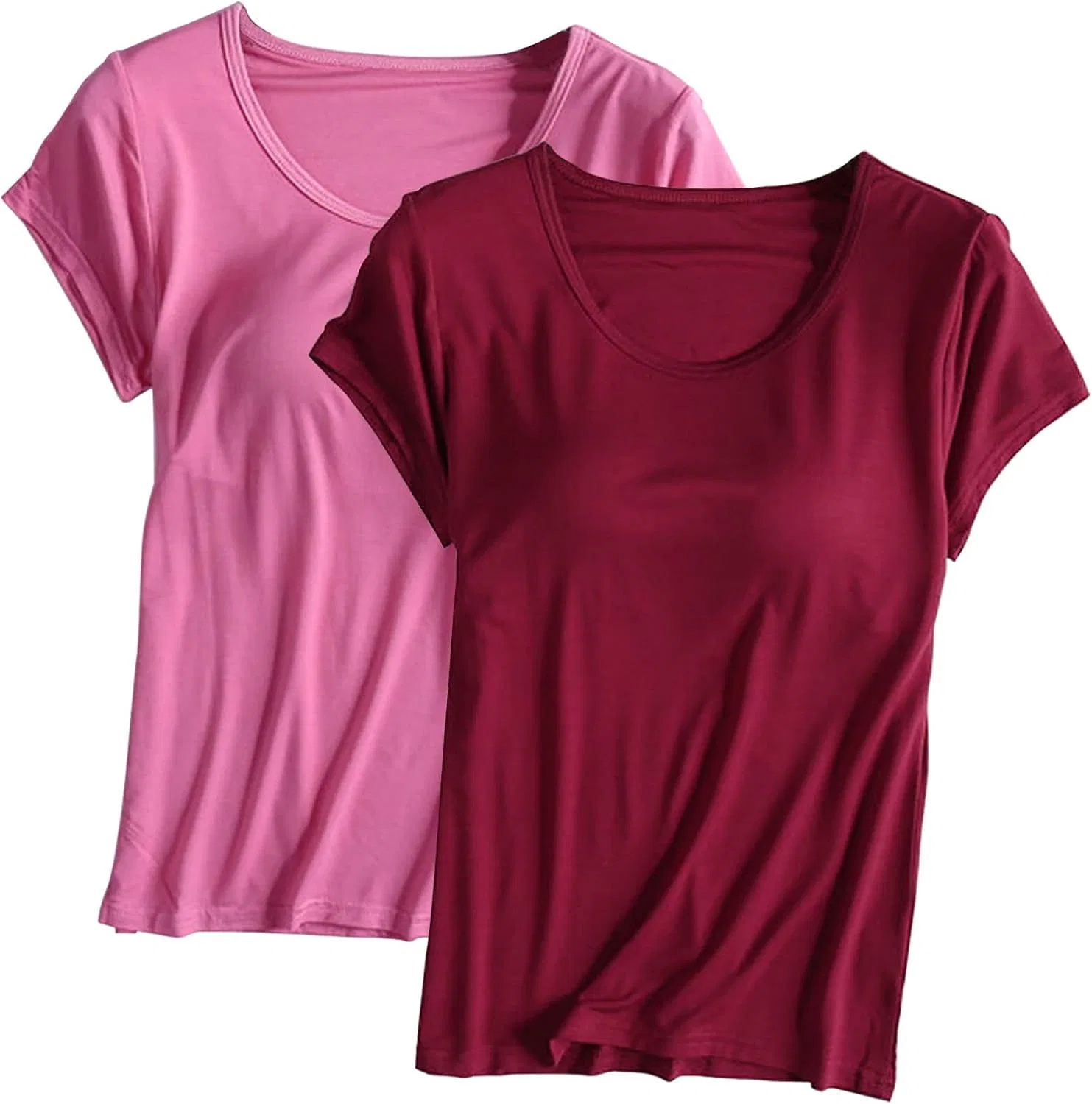 Футболка с бюстгальтером, 2 шт., Hot Pink+Wine