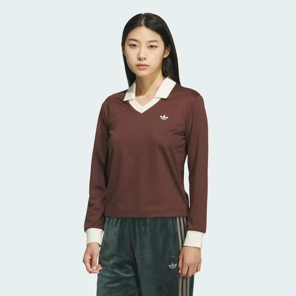 Футболка с V-образным вырезом и длинными рукавами Adidas, brown
