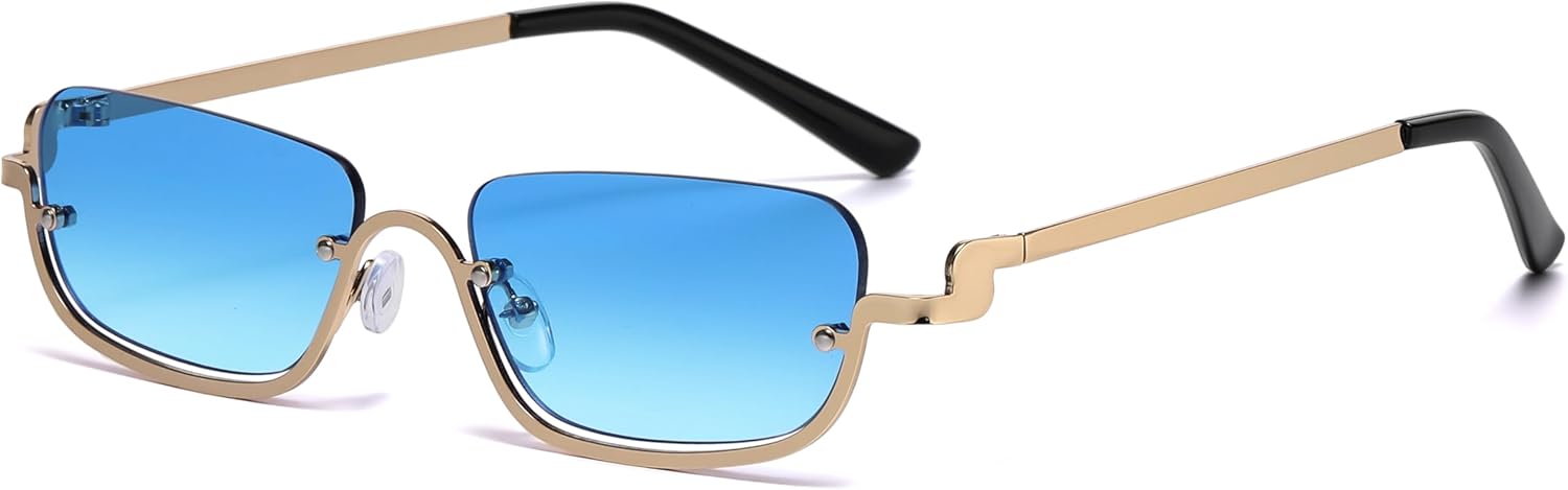 

Солнцезащитные очки в стиле ретро прямоугольной формы для женщин и мужчин. Модные полуободковые солнцезащитные очки в стиле Y2k с тонировкой. Узкие квадратные солнцезащитные очки SevenColor, Gold/Blue