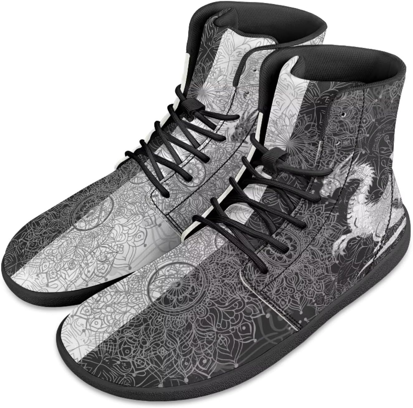 

Мужские кроссовки Barefoot Shoes с принтом Datura Animals: высокие, с широким носком, на шнуровке, с нескользящей подошвой, для тренировок и бега Xixirimido, Dragon Datura Print