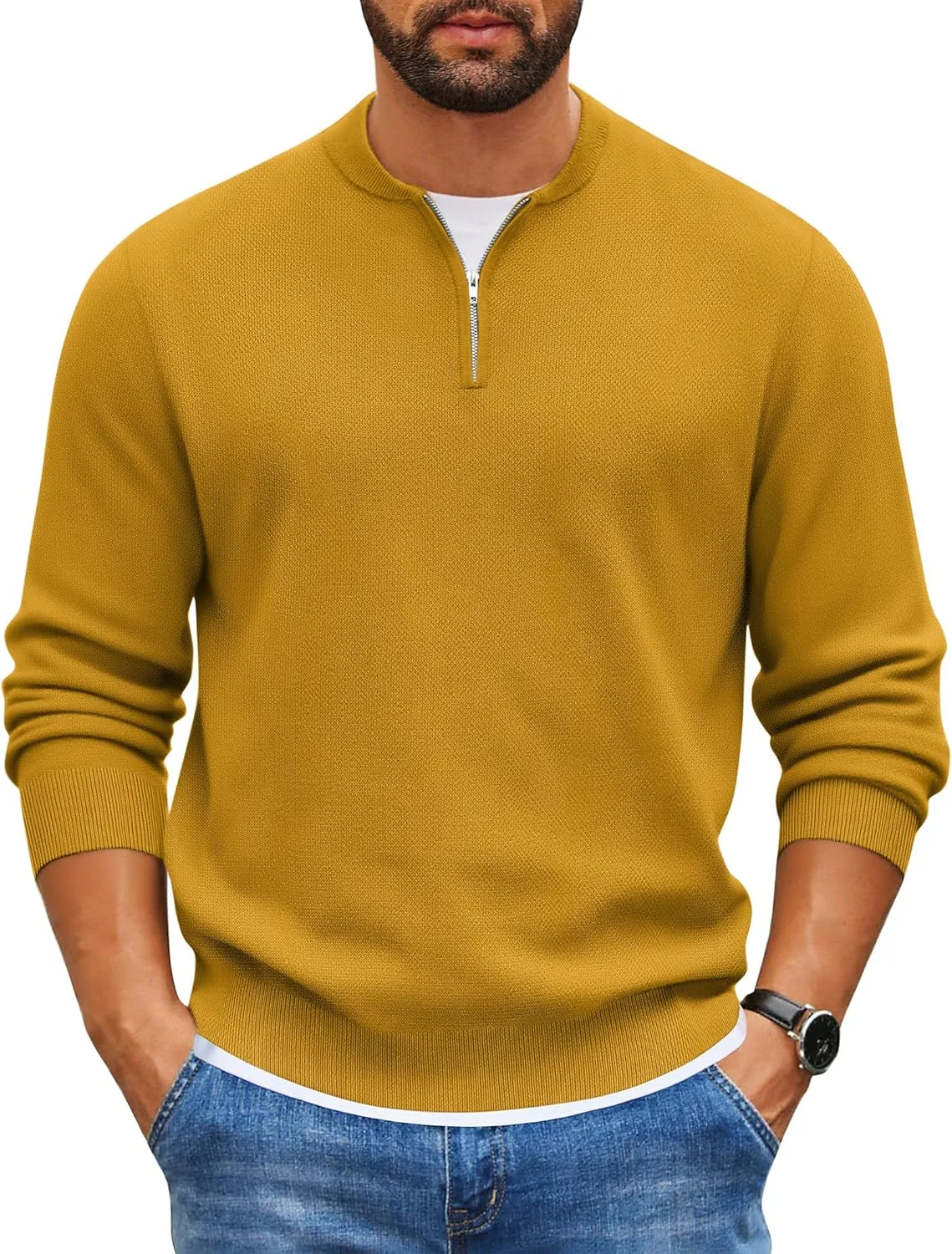 

COOFANDY мужской пуловер с четвертью молнии Slim Fit легкий вязаный свитер