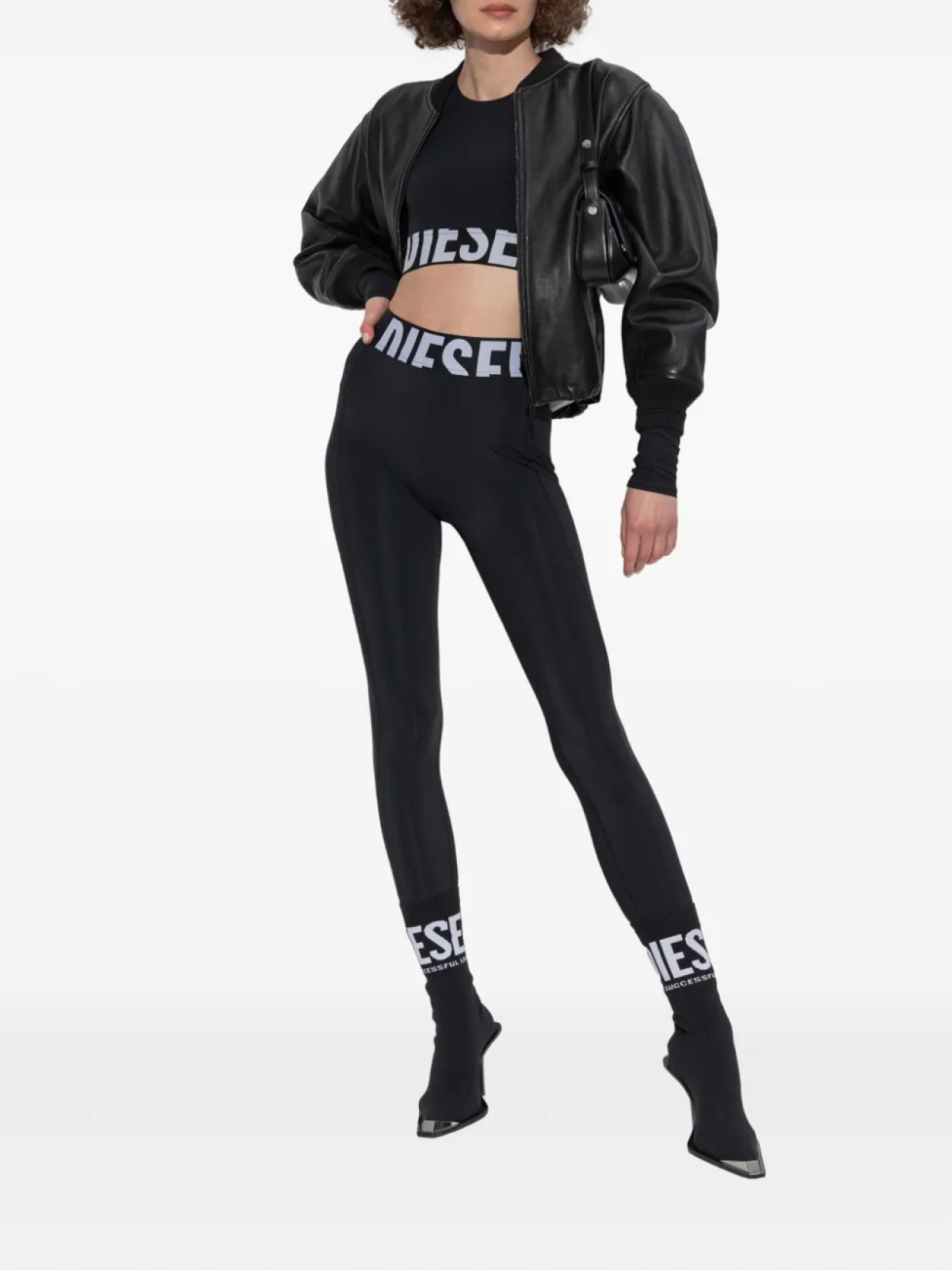 Леггинсы Diesel Adeline с логотипом на поясе, черный — фото 2