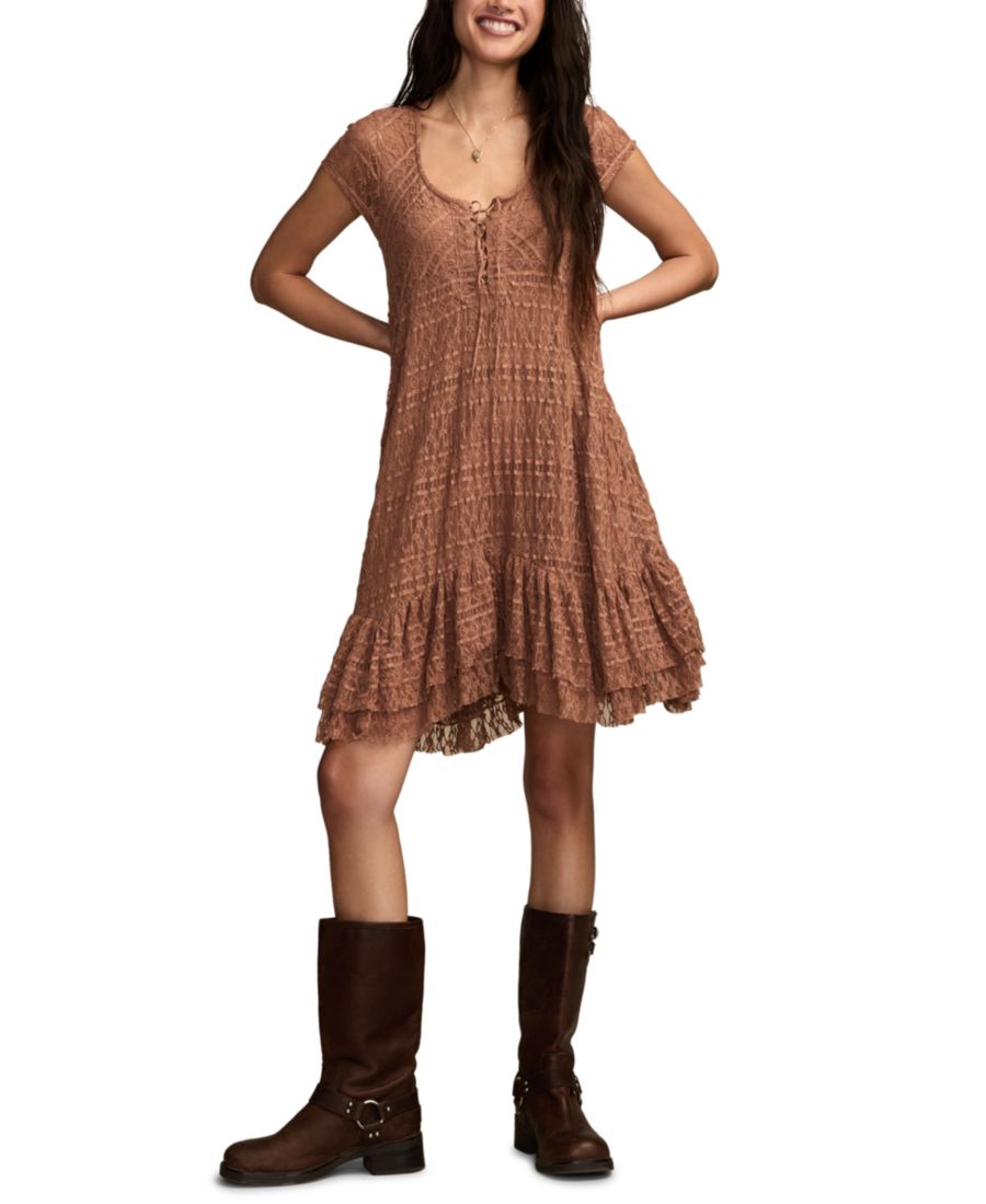 

Женское кружевное мини-платье с короткими рукавами Lucky Brand, Clay