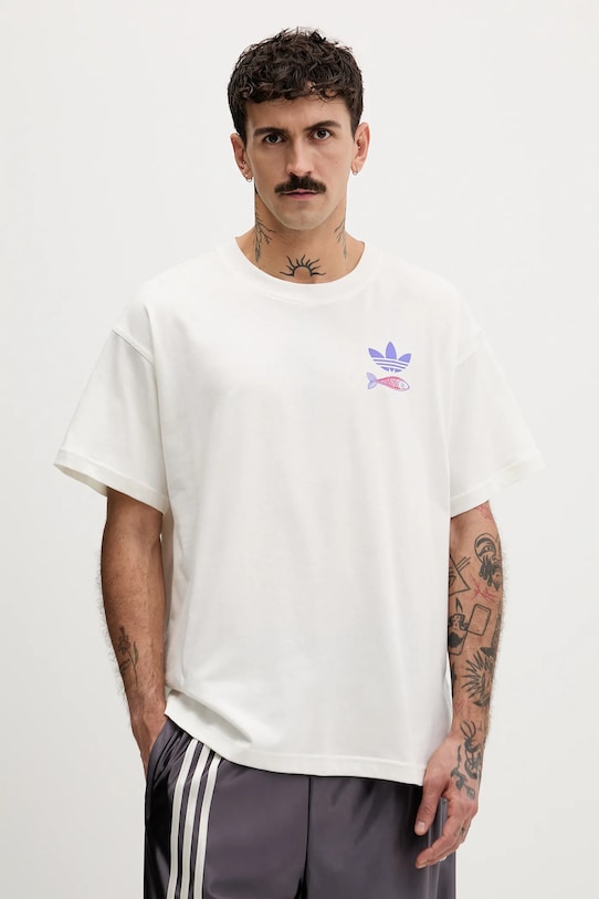 

Футболка из хлопка с изображением сардин Adidas Originals, бежевый