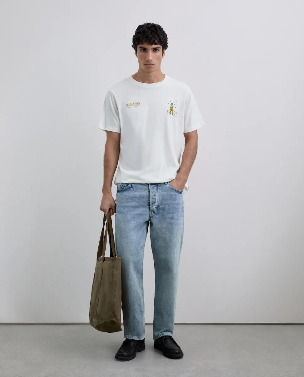 

Мужская хлопковая футболка с коротким рукавом, обычного кроя Scalpers, кремовый