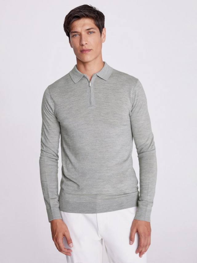 

Футболка-поло с воротником на молнии Regular Fit из смесовой мериносовой шерсти Moss, Light Grey