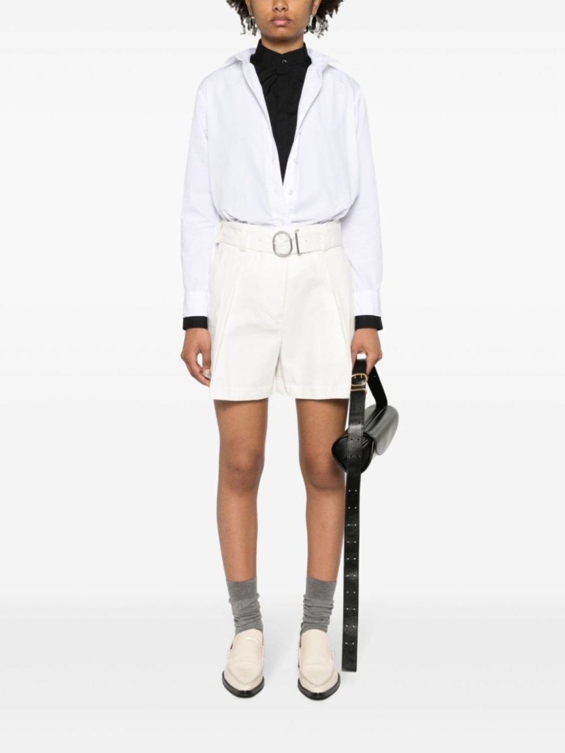 Jil Sander шорты с поясом и складками, белый — фото 2