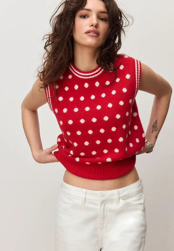 Топ без рукавов с круглым вырезом и стандартным кроем Next, Red Polka Dot