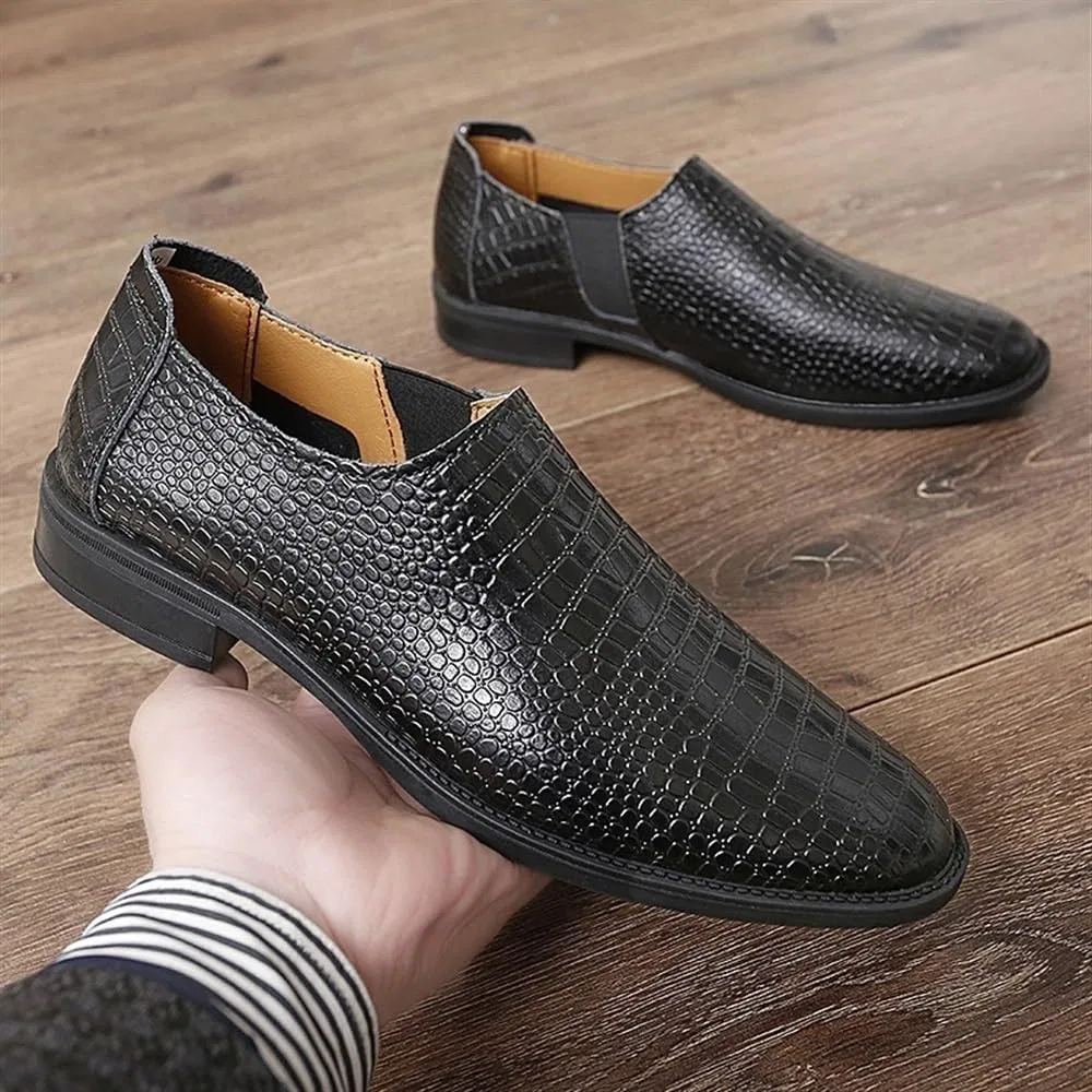 Лоферы из искусственной кожи крокодила мужские, черный DHFIRUFSHLO — фото 3