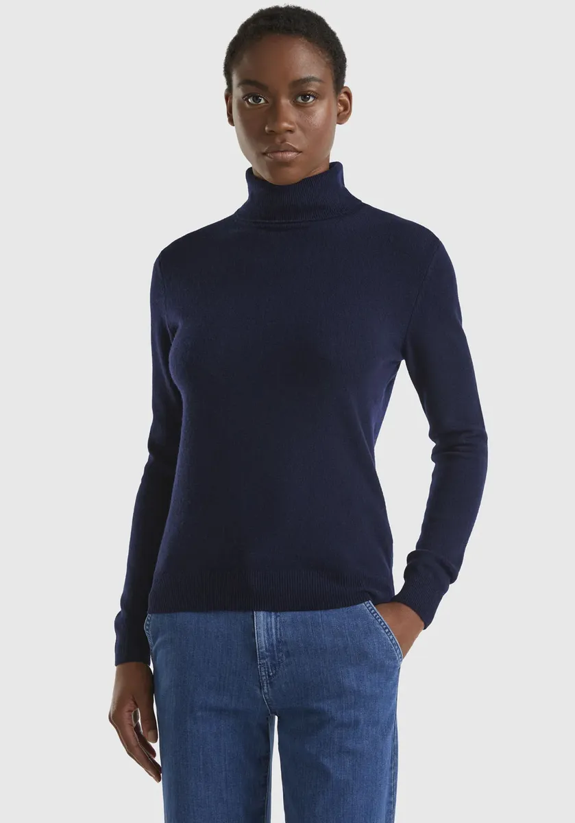 

Свитер с высоким воротником United Colors of Benetton, лаконичный вид, цвет Blau-Meliert