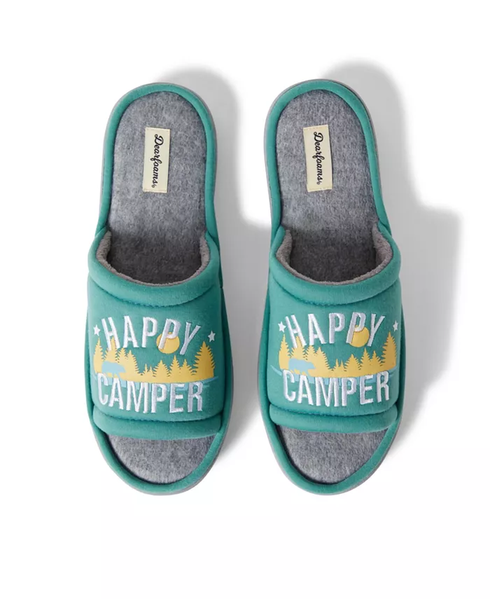 Мужские домашние тапочки Lennox Happy Camper вязаные для душа Dearfoams, зеленый — фото 3