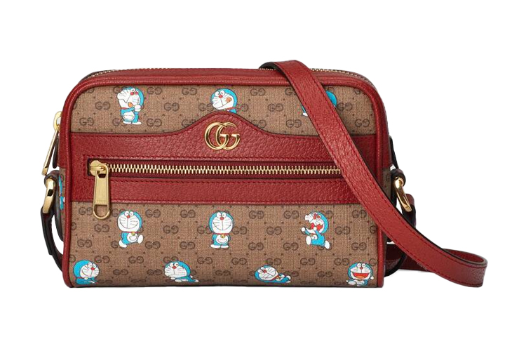 

GUCCI Дораэмон коллекция холщовая сумка с кожаной вставкой через плечо унисекс коричневый