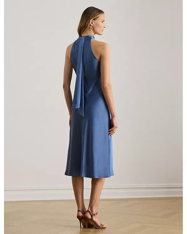 Коктейльное платье с бретельками из атласа Charmeuse Ralph Lauren, Blue — фото 3