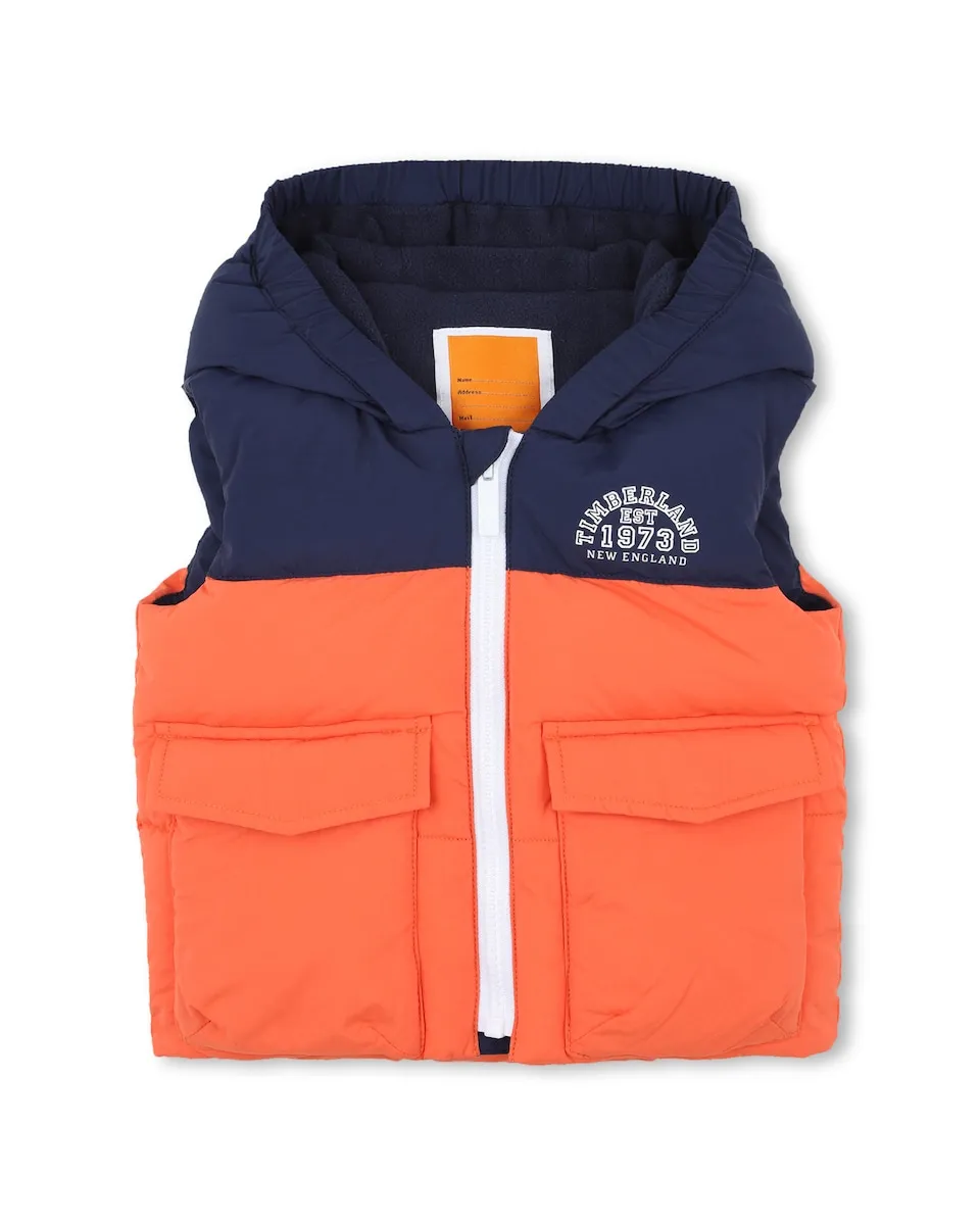 

Детский стеганый жилет оранжевого цвета без рукавов Timberland