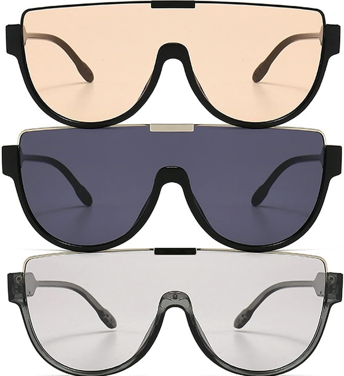 

Большие солнцезащитные очки для женщин и мужчин, роскошные очки-маска в крупной оправе, защитные очки с плоской верхней частью, прозрачные очки для защиты глаз от УФ-излучения UV400 mincl, 3pcs-black&silver&brown