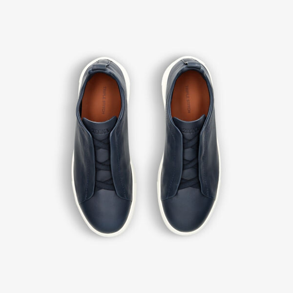 Кожаные кроссовки Triple Stitch с низким берцем Ermenegildo Zegna, темно-синий — фото 2